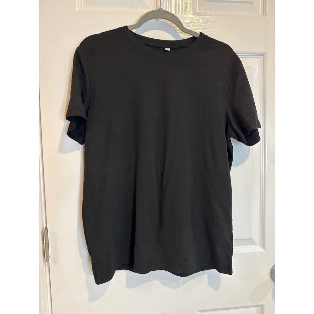 Basic Black T-Shirt Short Sleeve Crew Neck Everyday‎ Top Size L